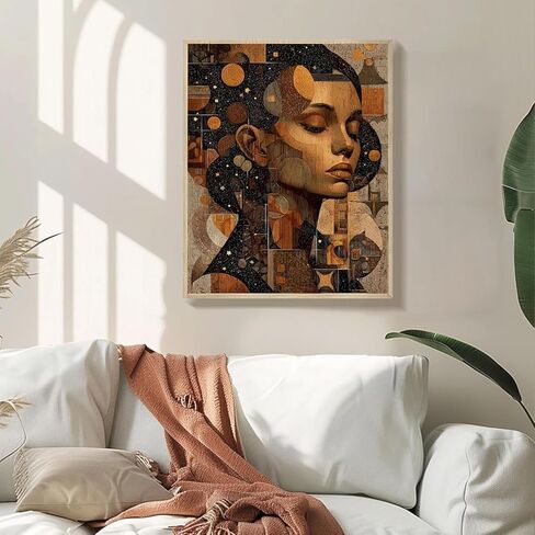 Abstract Woman Art Paint by Number Kits Golden Squares Background DIY Painting on Canvas with Brushes Acrylic Paints Unique Style Painting by Numbers for Adults 16x20 Inch（Without Frame） in Saudi Arabia