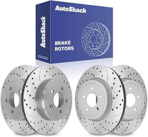 استبدال دوارات الفرامل الأمامية والخلفية المحفورة والمشقوقة من AutoShack لـ 2005-2008 Dodge Magnum 2006-2014 Charger 2009-2014 Challenger 2005-2014 Chrysler 300 E-Coated 4-PC Set ShadowGuard in Kuwait