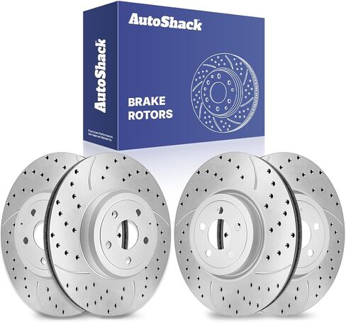 استبدال دوارات الفرامل الأمامية والخلفية المحفورة والمشقوقة من AutoShack لـ 2005-2008 Dodge Magnum 2006-2014 Charger 2009-2014 Challenger 2005-2014 Chrysler 300 E-Coated 4-PC Set ShadowGuard in Kuwait