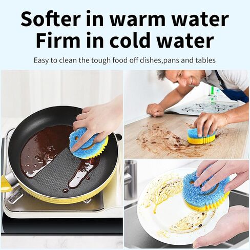 SmilePowo 5 Pack Scrub Sponge, Dual-Sided Temperature Controlled Kitchen Sponge for Dishes, Frog Bulk Sponges Household Cleaning Pads,Multi-Functional Premium Cleaning Sponges in Kuwait