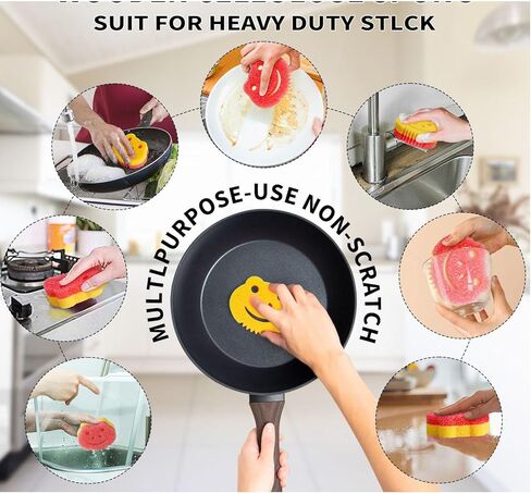 SmilePowo 5 Pack Scrub Sponge, Dual-Sided Temperature Controlled Kitchen Sponge for Dishes, Frog Bulk Sponges Household Cleaning Pads,Multi-Functional Premium Cleaning Sponges in Kuwait