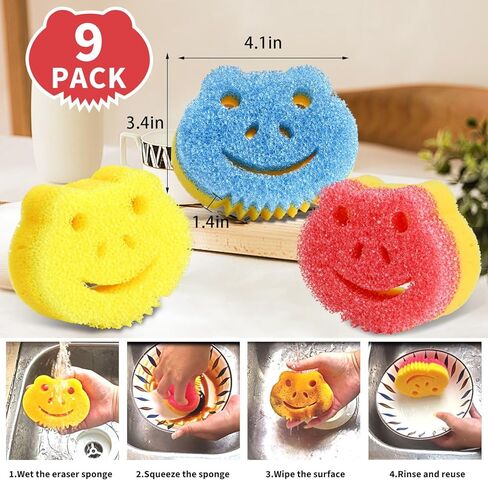 SmilePowo 5 Pack Scrub Sponge, Dual-Sided Temperature Controlled Kitchen Sponge for Dishes, Frog Bulk Sponges Household Cleaning Pads,Multi-Functional Premium Cleaning Sponges in Kuwait