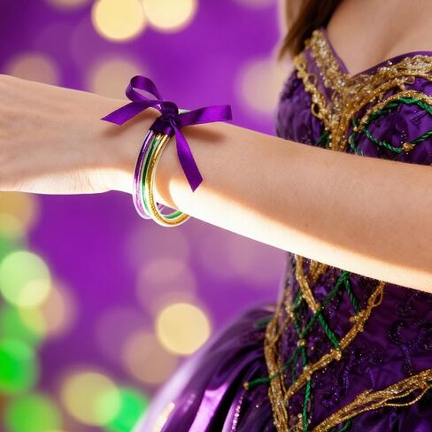 RunNico 12/60 Pcs Mardi Gras Jelly Bangles, Mardi Gras Glitter Bracelets with Bowknot, Purple Green Gold Jelly Bangles for Festival Parade Party Favors Costume Accessories in Saudi Arabia