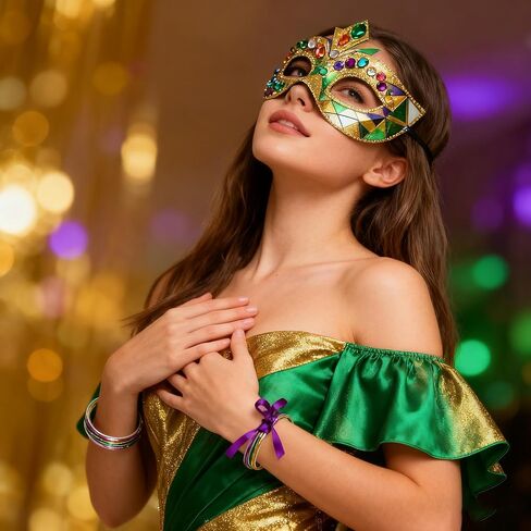 RunNico 12/60 Pcs Mardi Gras Jelly Bangles, Mardi Gras Glitter Bracelets with Bowknot, Purple Green Gold Jelly Bangles for Festival Parade Party Favors Costume Accessories in Saudi Arabia