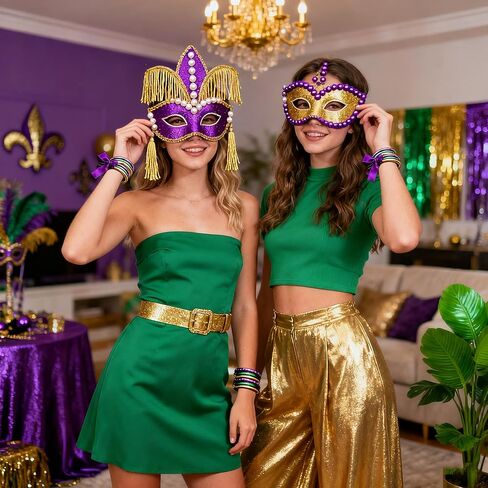 RunNico 12/60 Pcs Mardi Gras Jelly Bangles, Mardi Gras Glitter Bracelets with Bowknot, Purple Green Gold Jelly Bangles for Festival Parade Party Favors Costume Accessories in Saudi Arabia