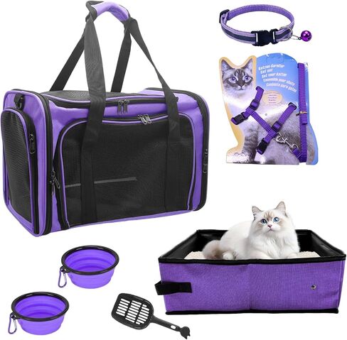 3-in-1 Pet Travel Kit, Cat/Dog Backpack Carrier, Soft-Sided Pet Carrier Airline Approved & Folding Portable Cat Litter Box, Pet Essentials for Outdoor Traveling in Saudi Arabia
