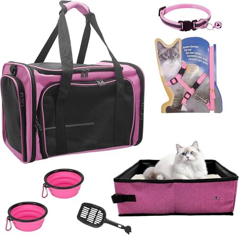 3-in-1 Pet Travel Kit, Cat/Dog Backpack Carrier, Soft-Sided Pet Carrier Airline Approved & Folding Portable Cat Litter Box, Pet Essentials for Outdoor Traveling in Saudi Arabia
