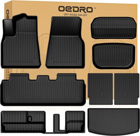 OEDRO سجادات أرضية صندوق السيارة مع سجادة مسند الظهر لطراز Tesla Y 7 مقاعد 2025-2020 (غير مناسب للطراز Y Junipers)، تناسب جميع أحوال الطقس TPE ملحقات سجادات صندوق السيارة للطراز Y 9 قطع in Saudi Arabia