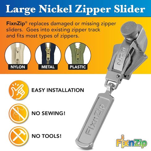 FixNZip Medium Black Nickel Zipper Repair Kit | Universal No-Sew Slider Replacement for Jackets, Sleeping Bags, Tents, and Duffel Bags | Instant and Reusable Zipper Repair Tool | Sizes 5-7 in Kuwait