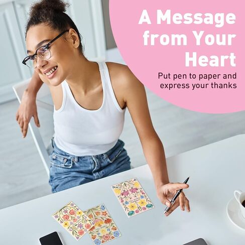 S&O Dust & Bloom Thank You Cards with Envelopes - Blank Greeting Card for Handwritten Messages - 4x5.5" Thank You Notes Set of 24 - Assorted Thank You Cards with Color Envelopes to Mix & Match in Saudi Arabia