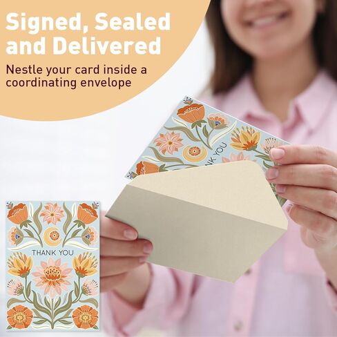 S&O Dust & Bloom Thank You Cards with Envelopes - Blank Greeting Card for Handwritten Messages - 4x5.5" Thank You Notes Set of 24 - Assorted Thank You Cards with Color Envelopes to Mix & Match in Saudi Arabia