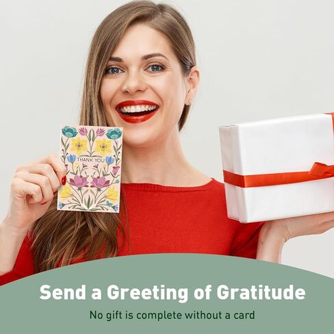 S&O Dust & Bloom Thank You Cards with Envelopes - Blank Greeting Card for Handwritten Messages - 4x5.5" Thank You Notes Set of 24 - Assorted Thank You Cards with Color Envelopes to Mix & Match in Saudi Arabia