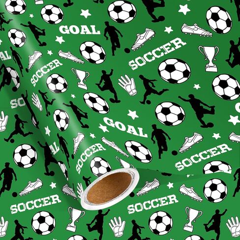 Pineraap Soccer Wrapping Paper Roll for Boys, Green Sports Gift Wrap Paper, Football Wrapping Paper for Kids Men Dad Birthday Christmas Sports Party Gifts, 17 Inch x 16.4 Feet in Saudi Arabia