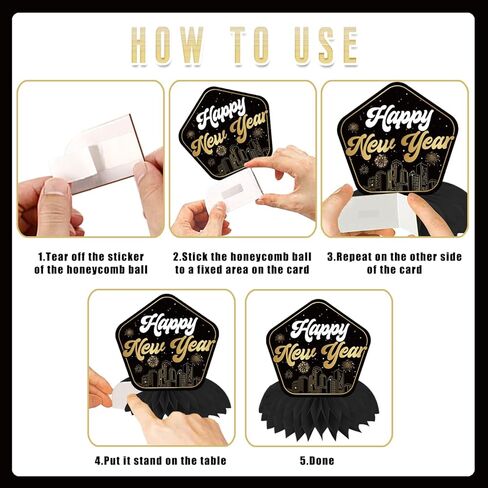 ديكورات سنة جديدة سعيدة 2026 قطع مركزية على شكل قرص العسل 9 قطع مزدوجة الجوانب باللونين الأسود والذهبي ديكورات طاولة للسنوات الجديدة ثلاثية الأبعاد Hello 2026 NYE لتزيين الطاولة لمستلزمات حفلات رأس السنة الجديدة in Kuwait