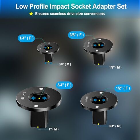 2025 Low Profile Impact Socket Adapter Set, Socket Adapter Set for Tight Spaces, Ratchet Adapter Set, 3/8" to 1/2", 1/4" to 3/8", 1/2" to 3/4", 3/4" to 1", 4PCS in Saudi Arabia