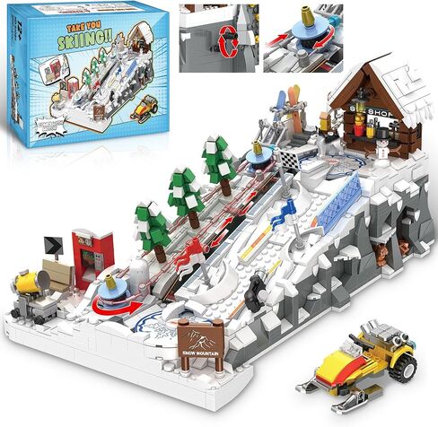 Winter Ski Resort Building Block, City Ski and Climbing Center Building Block with Ski Shop and Snowmobile, Ski Slope Block for Winter Sports Play, Fun Gift Idea for Kids and Ski Fans, 2200Pcs in Saudi Arabia