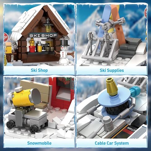 Winter Ski Resort Building Block, City Ski and Climbing Center Building Block with Ski Shop and Snowmobile, Ski Slope Block for Winter Sports Play, Fun Gift Idea for Kids and Ski Fans, 2200Pcs in Saudi Arabia