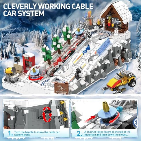 Winter Ski Resort Building Block, City Ski and Climbing Center Building Block with Ski Shop and Snowmobile, Ski Slope Block for Winter Sports Play, Fun Gift Idea for Kids and Ski Fans, 2200Pcs in Saudi Arabia