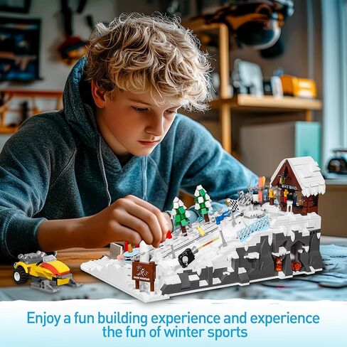 Winter Ski Resort Building Block, City Ski and Climbing Center Building Block with Ski Shop and Snowmobile, Ski Slope Block for Winter Sports Play, Fun Gift Idea for Kids and Ski Fans, 2200Pcs in Saudi Arabia