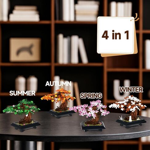 4 in 1 Bonsai Tree Building Blocks Set, 529PCS Botanical Model with Seasonal Transformations, Creative Nature Construction Kit for Relaxation, Home Décor and STEM Learning Gift for Adults and Kids in Saudi Arabia