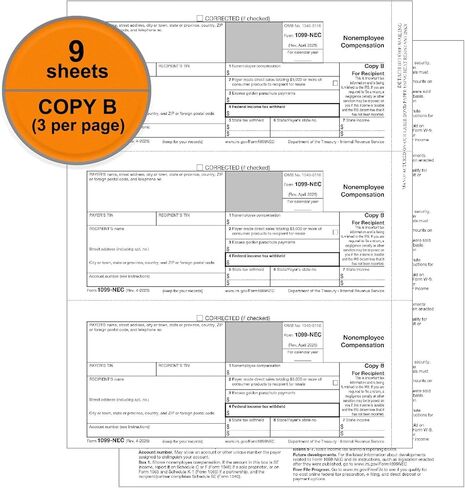 1099 MISC Forms 2024 with Envelopes,25 Vendor Kit of Laser Forms,Compatible with QuickBooks and Accounting Software in Kuwait