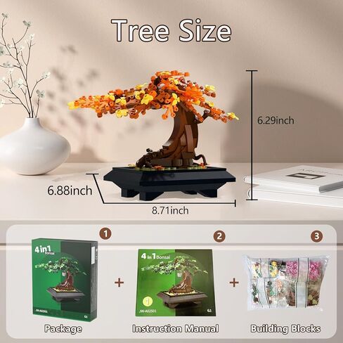 4 in 1 Bonsai Tree Building Blocks Set, 529PCS Botanical Model with Seasonal Transformations, Creative Nature Construction Kit for Relaxation, Home Décor and STEM Learning Gift for Adults and Kids in Saudi Arabia