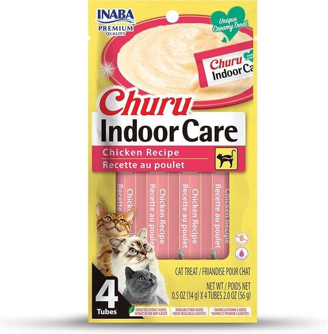 INABA Churu for Cats, Functional, Creamy Lickable Purée Cat Treat for Indoor Care and Hairball Control, 0.5 Ounces Each, 24 Tubes (4 per Pack), 2 Flavor Tuna and Chicken Variety Pack in Kuwait