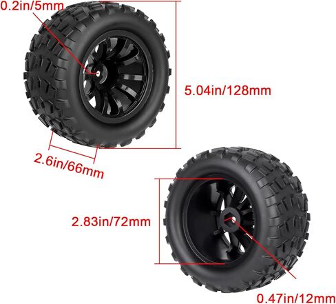 HobbyPark PreGlued Mounted 12mm Hex Hubs RC Truck Tires and Wheels 2.8 Tires with Foam Inserts for Traxxas Rustler Stampede Hoss 4x4 Redcat RC Monster Truck Set of 4 (128x67mm(HxW)) in Kuwait