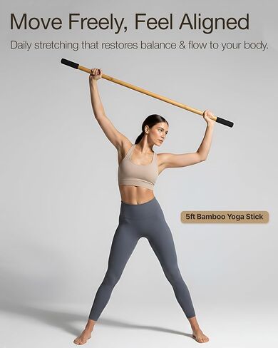 عصا اليوجا مصنوعة من الخيزران الطبيعي - عصا التمدد بطول 5 أقدام - عصا التمدد بمقابض غير قابلة للانزلاق للتنقل والتوازن والمرونة والعلاج الطبيعي - الوصول إلى أكثر من 20 دليل فيديو وملفات PDF عبر الإنترنت in Kuwait