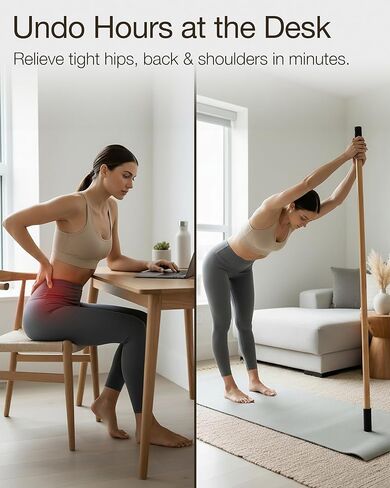 عصا اليوجا مصنوعة من الخيزران الطبيعي - عصا التمدد بطول 5 أقدام - عصا التمدد بمقابض غير قابلة للانزلاق للتنقل والتوازن والمرونة والعلاج الطبيعي - الوصول إلى أكثر من 20 دليل فيديو وملفات PDF عبر الإنترنت in Kuwait