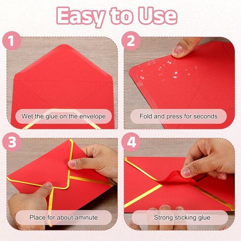 PATIKIL 100 Pcs A7 Envelopes, 5 x 7" Gold Border Invitation Envelopes Mailing Party Envelope for Wedding Invitation Cards Greeting Graduation Birthday Office, Red in Saudi Arabia