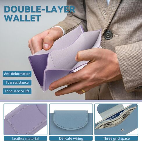2 Pack 2-Slot Cash Envelope Wallet, Money Organizer & Credit Card Holder, PU Leather Cash Stuffing Wallet for Women Men Budgeting Cash Check Bill, Blue + Purple in Saudi Arabia