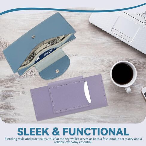 2 Pack 2-Slot Cash Envelope Wallet, Money Organizer & Credit Card Holder, PU Leather Cash Stuffing Wallet for Women Men Budgeting Cash Check Bill, Blue + Purple in Saudi Arabia