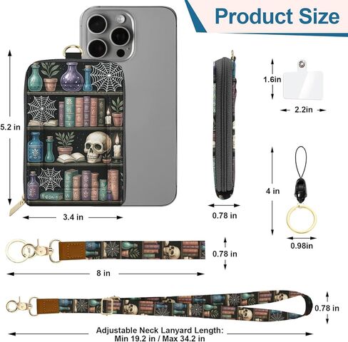 محفظة Lanyards لحامل شارة الهوية، حافظة هوية على رف الكتب على شكل جمجمة مع سحاب، حامل بطاقة ائتمان RFID للنساء، حزام معصم بحبل رقبة قابل للفصل مع حامل هاتف سلسلة مفاتيح لهدايا المعلم والممرضة in Kuwait