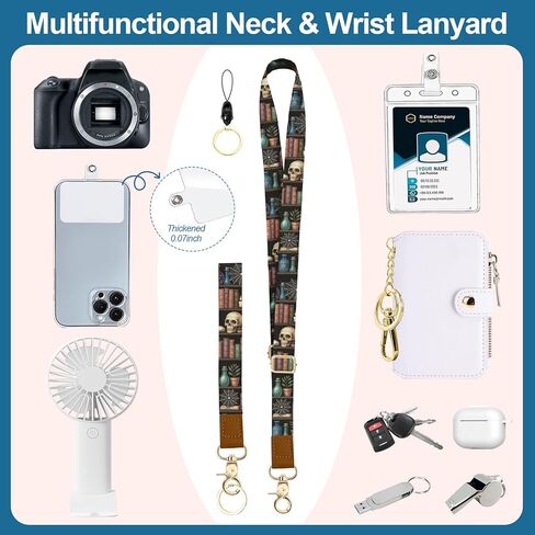 محفظة Lanyards لحامل شارة الهوية، حافظة هوية على رف الكتب على شكل جمجمة مع سحاب، حامل بطاقة ائتمان RFID للنساء، حزام معصم بحبل رقبة قابل للفصل مع حامل هاتف سلسلة مفاتيح لهدايا المعلم والممرضة in Kuwait