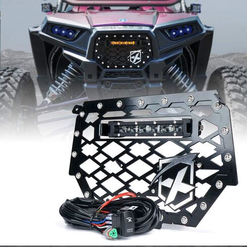 Xprite Black Steel Mesh Grille Grill with 8" Amber LED Backlight Lightbar for Polaris RZR 900 S & 1000 XP 2014 2015 2016 2017 2018 (Rocker Switch Include) in Saudi Arabia