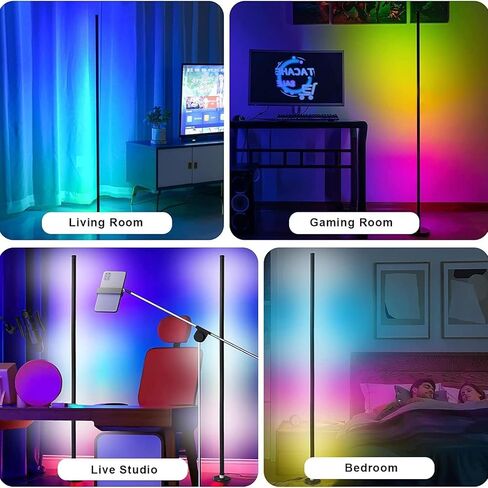 مصباح أرضي زاوية RGB، شريط إضاءة LED بلون الأحلام مع جهاز تحكم عن بعد للتطبيقات، مصباح قائم حديث قابل للتعتيم لمزامنة الموسيقى لغرفة الألعاب وغرفة المعيشة وغرفة النوم (ارتفاع 47 بوصة/57 بوصة) in Kuwait