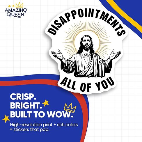 ملصقات يسوع المضحكة - خيبات الأمل جميعًا - فكاهة دينية - عبوتان - تصميم واسع 5 بوصات - تلتصق بأجهزة الكمبيوتر المحمولة والأكواب والمزيد - صُنعت في الولايات المتحدة الأمريكية - AQS3635 in Kuwait