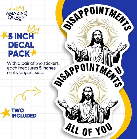 ملصقات يسوع المضحكة - خيبات الأمل جميعًا - فكاهة دينية - عبوتان - تصميم واسع 5 بوصات - تلتصق بأجهزة الكمبيوتر المحمولة والأكواب والمزيد - صُنعت في الولايات المتحدة الأمريكية - AQS3635 in Kuwait