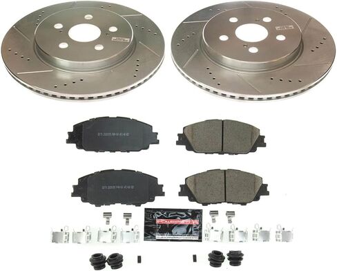 Power Stop K8328، Z23 طقم فرامل أمامية - دوارات فرامل مشقوقة ووسادات فرامل من السيراميك الكربوني لسيارة Toyota Corolla 2019-2022، Toyota Prius Prime 2020-2022 [نموذج محدد] in Kuwait