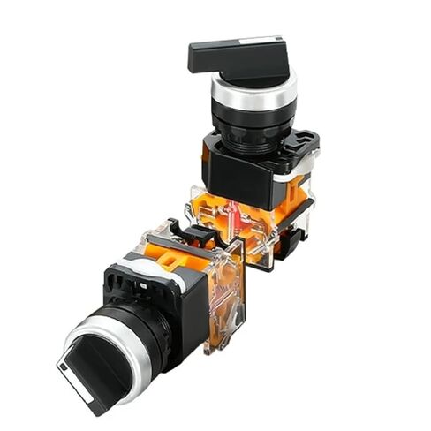LA38 Industrial Rotary Selector Switch, 22mm Panel Mount, 2-3 Position, Self-Lock/Reset, 1NO1NC/2NO/2NC Contacts, Black and Silver, 77x37x29mm (Long Handle self-Reset 3 Position 1NO 1NC) in Saudi Arabia