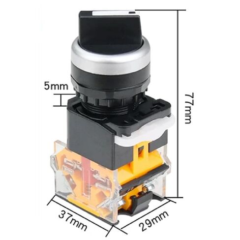 LA38 Industrial Rotary Selector Switch, 22mm Panel Mount, 2-3 Position, Self-Lock/Reset, 1NO1NC/2NO/2NC Contacts, Black and Silver, 77x37x29mm (Long Handle self-Reset 3 Position 1NO 1NC) in Saudi Arabia