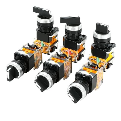 LA38 Industrial Rotary Selector Switch, 22mm Panel Mount, 2-3 Position, Self-Lock/Reset, 1NO1NC/2NO/2NC Contacts, Black and Silver, 77x37x29mm (Long Handle self-Reset 3 Position 1NO 1NC) in Saudi Arabia