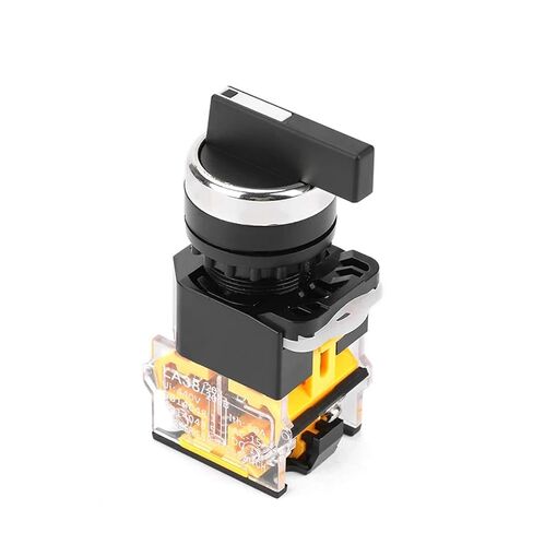 LA38 Industrial Rotary Selector Switch, 22mm Panel Mount, 2-3 Position, Self-Lock/Reset, 1NO1NC/2NO/2NC Contacts, Black and Silver, 77x37x29mm (Long Handle self-Reset 3 Position 1NO 1NC) in Saudi Arabia