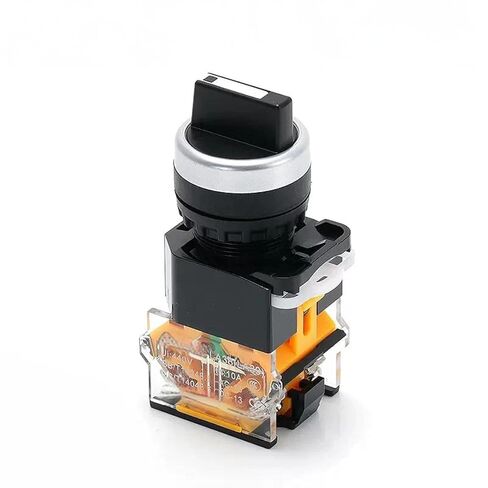 LA38 Industrial Rotary Selector Switch, 22mm Panel Mount, 2-3 Position, Self-Lock/Reset, 1NO1NC/2NO/2NC Contacts, Black and Silver, 77x37x29mm (Long Handle self-Reset 3 Position 1NO 1NC) in Saudi Arabia