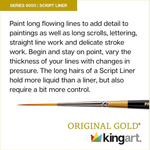 KINGART Premium Original Gold 9050-8 Script Liner Series Artist Brush, Golden Taklon Synthetic Hair, Short Handle, for Acrylic, Watercolor, Oil and Gouache Painting, Size 8 in Kuwait