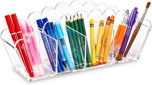 Acrylic Pencil Holder, 4 Compartments Clear Desk Organizer Makeup Brush Holder Pen Organizer Acrylic Desk Accessories for Office Home School in Saudi Arabia