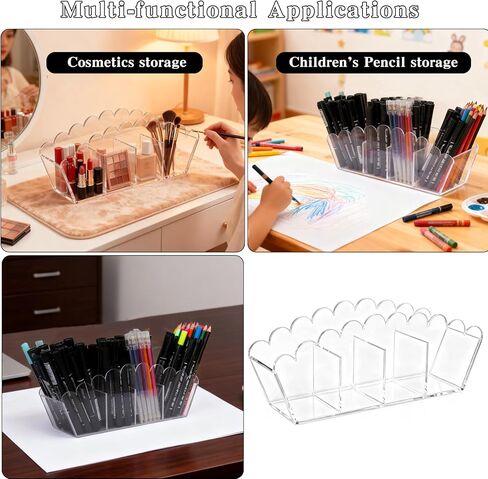 Acrylic Pencil Holder, 4 Compartments Clear Desk Organizer Makeup Brush Holder Pen Organizer Acrylic Desk Accessories for Office Home School in Saudi Arabia