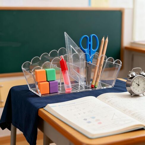 Acrylic Pencil Holder, 4 Compartments Clear Desk Organizer Makeup Brush Holder Pen Organizer Acrylic Desk Accessories for Office Home School in Saudi Arabia
