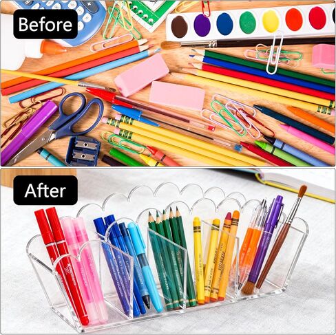 Acrylic Pencil Holder, 4 Compartments Clear Desk Organizer Makeup Brush Holder Pen Organizer Acrylic Desk Accessories for Office Home School in Saudi Arabia
